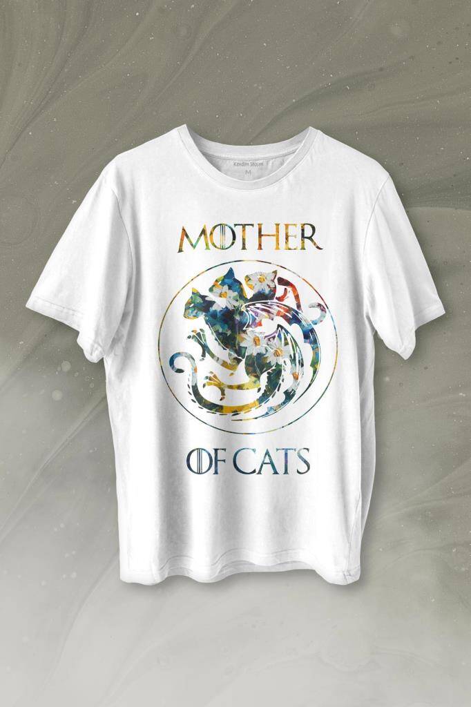 Mother Of Cats Mom Kedi Annesi Hayvansever Veteriner Mommy Baskılı Beyaz Tişört Unisex