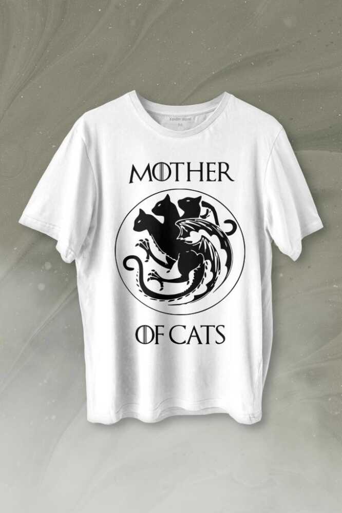 Kedi Annesi Mother Of Cats Mom Hayvansever Veteriner Mommy Baskılı Beyaz Tişört Unisex