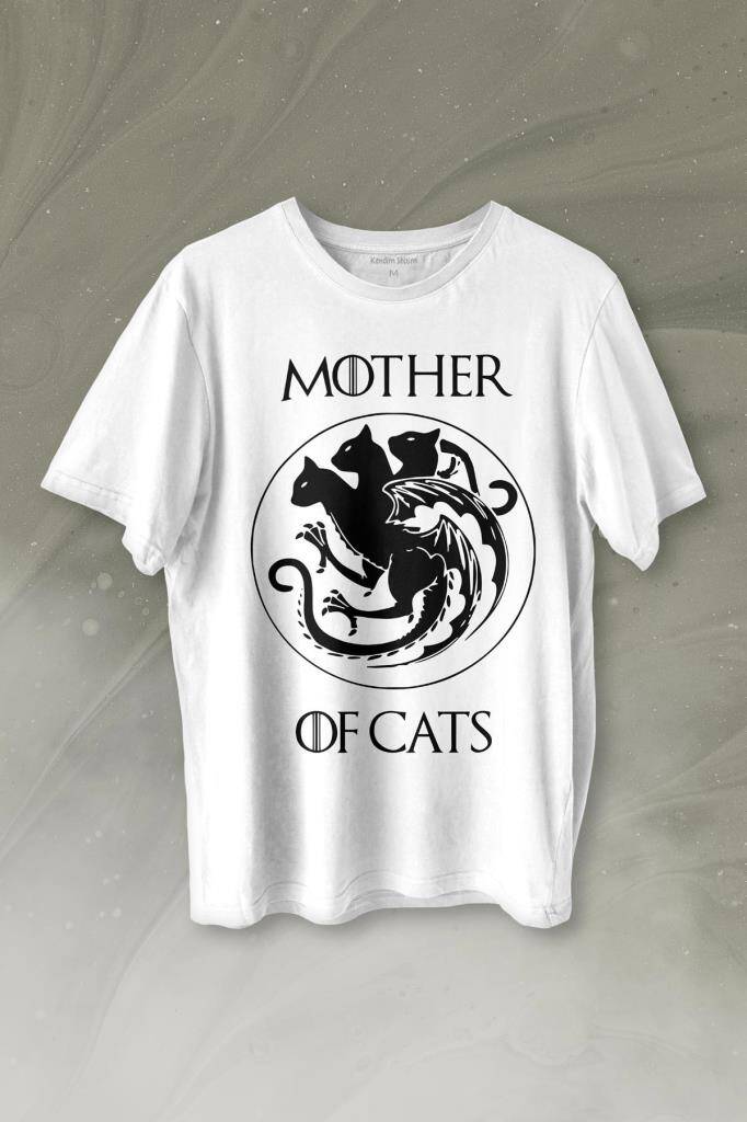 Kedi Annesi Mother Of Cats Mom Hayvansever Veteriner Mommy Baskılı Beyaz Tişört Unisex