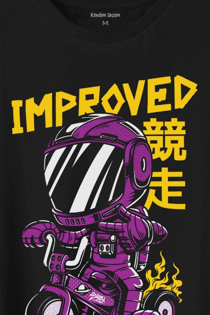 Motor Bike Kide Motocross Improved Japanese Japonca Baskılı Siyah Tişört Unisex (1)