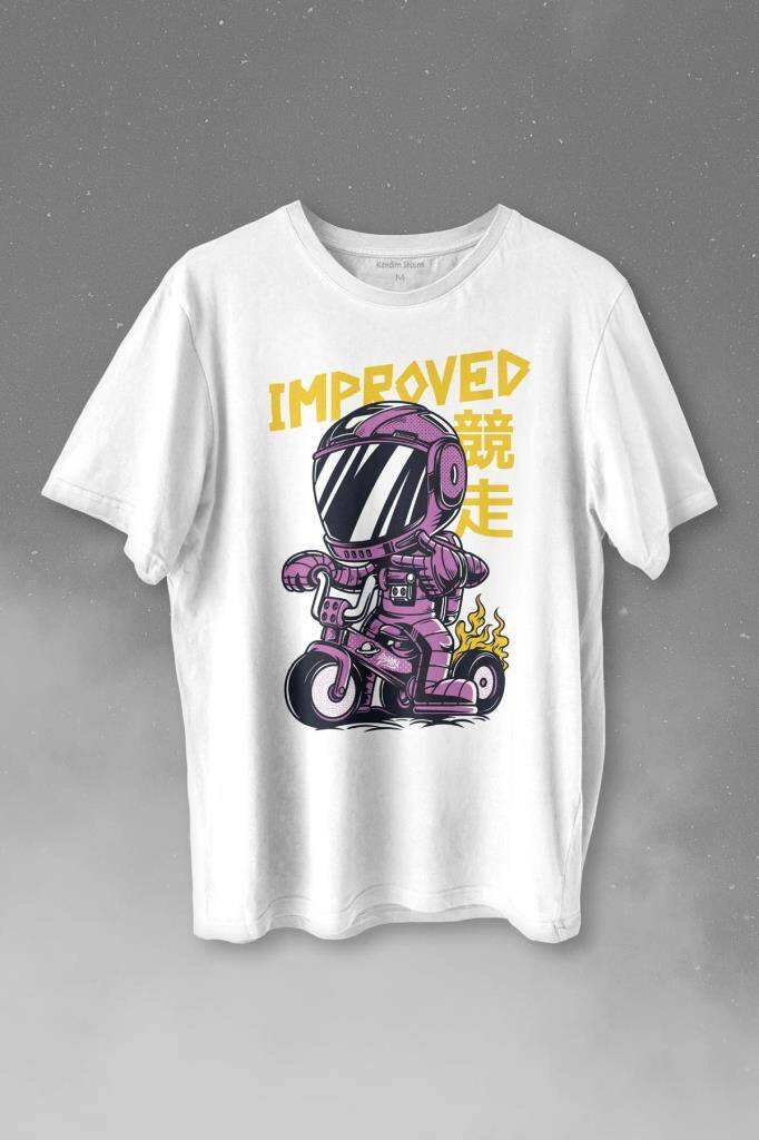 Motor Bike Kide Motocross Improved Japanese Japonca Baskılı Beyaz Tişört Unisex - 1