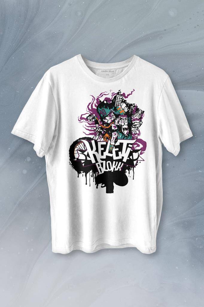 Motorcycle Motor Ride Skull Kuru Kafa Baskılı Tişört Unisex