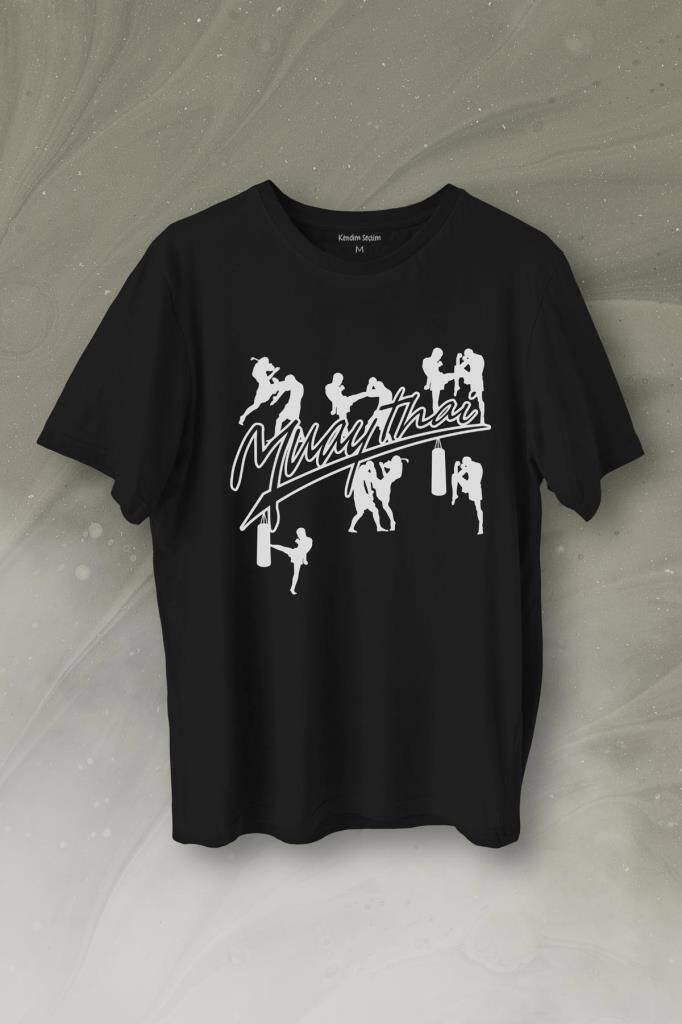 Muay Thai Muaythai Dövüş Uzak Doğu Sanatı Fight Baskılı Siyah Tişört Unisex
