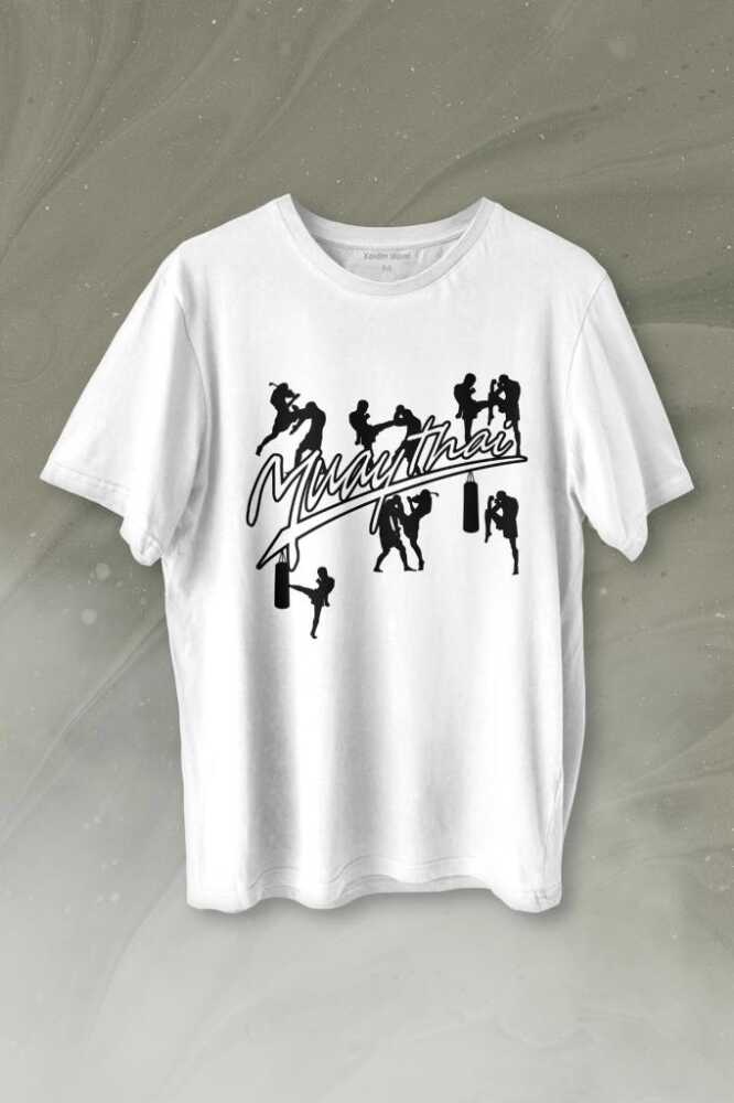 Muay Thai Muaythai Dövüş Uzak Doğu Sanatı Fight Baskılı Beyaz Tişört Unisex