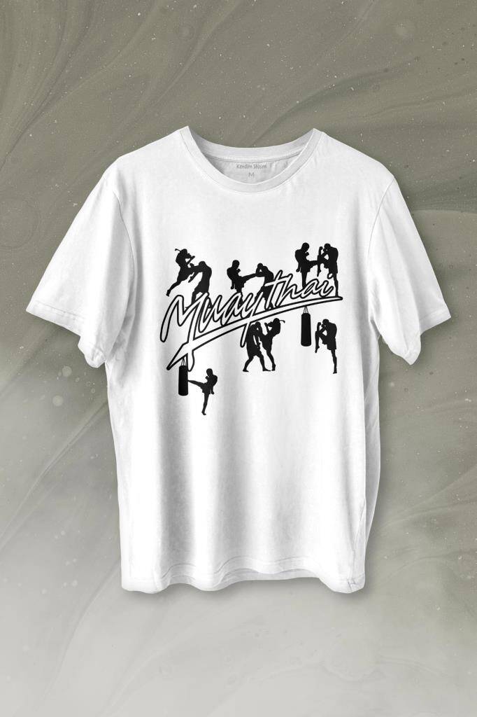 Muay Thai Muaythai Dövüş Uzak Doğu Sanatı Fight Baskılı Beyaz Tişört Unisex