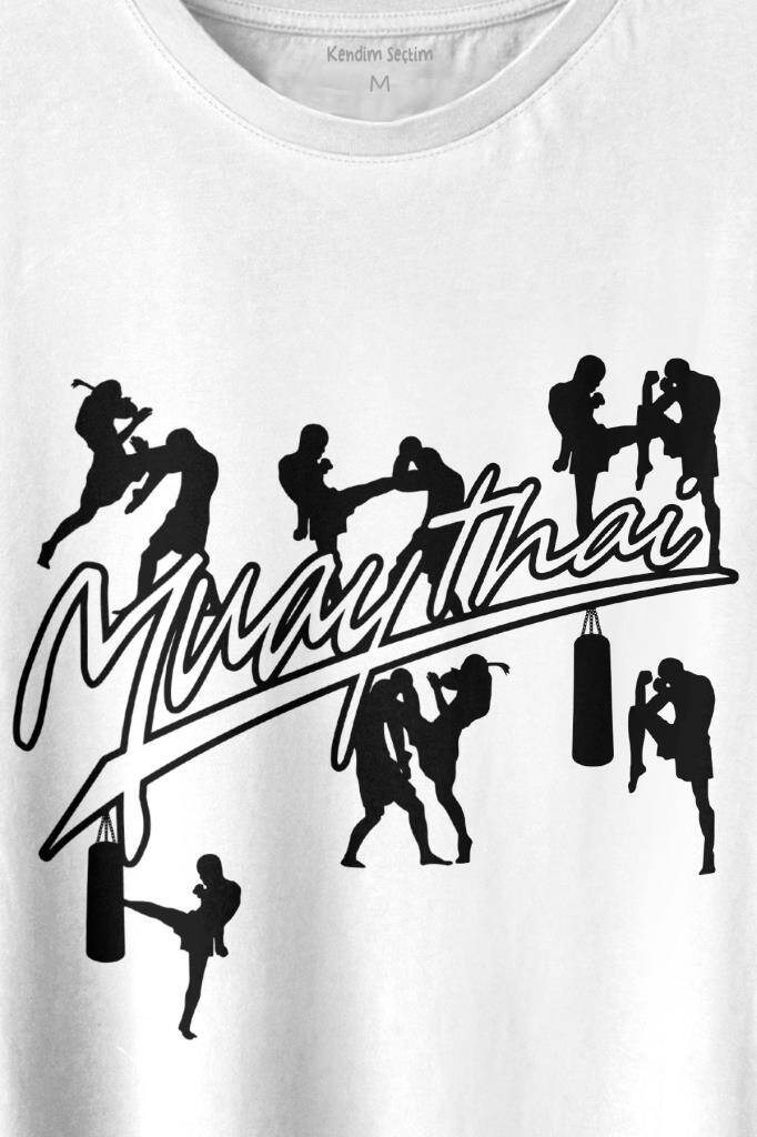 Muay Thai Muaythai Dövüş Uzak Doğu Sanatı Fight Baskılı Beyaz Tişört Unisex (1)