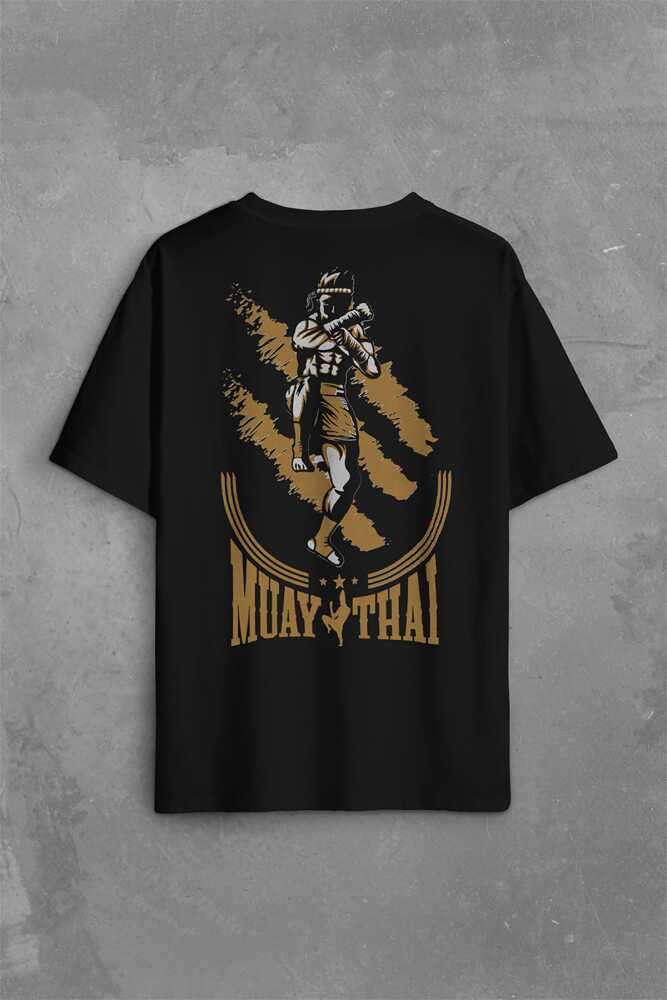 Muay Thai MuayThai Kick Boks Boxing Uzak Doğu Sırt Ön Baskılı Oversize Tişört Unisex