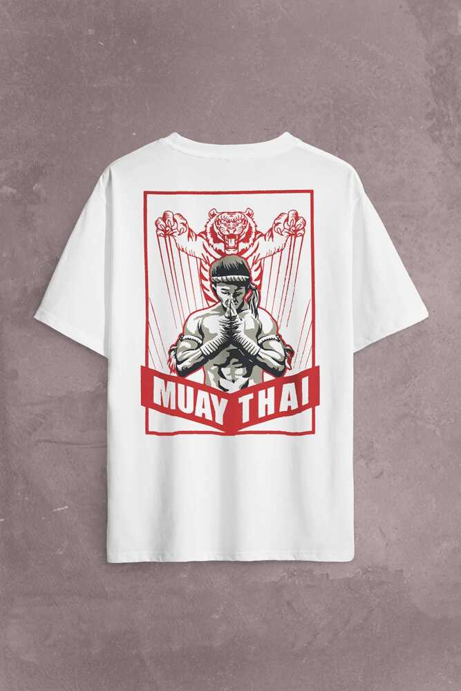 Muay Thai Tiger MuayThai Kick Boks Boxing Uzak Doğu Sırt Ön Baskılı Oversize Tişört Unisex