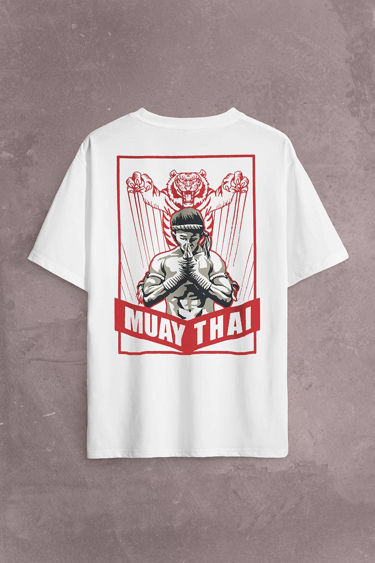 Muay Thai Tiger MuayThai Kick Boks Boxing Uzak Doğu Sırt Ön Baskılı Oversize Tişört Unisex