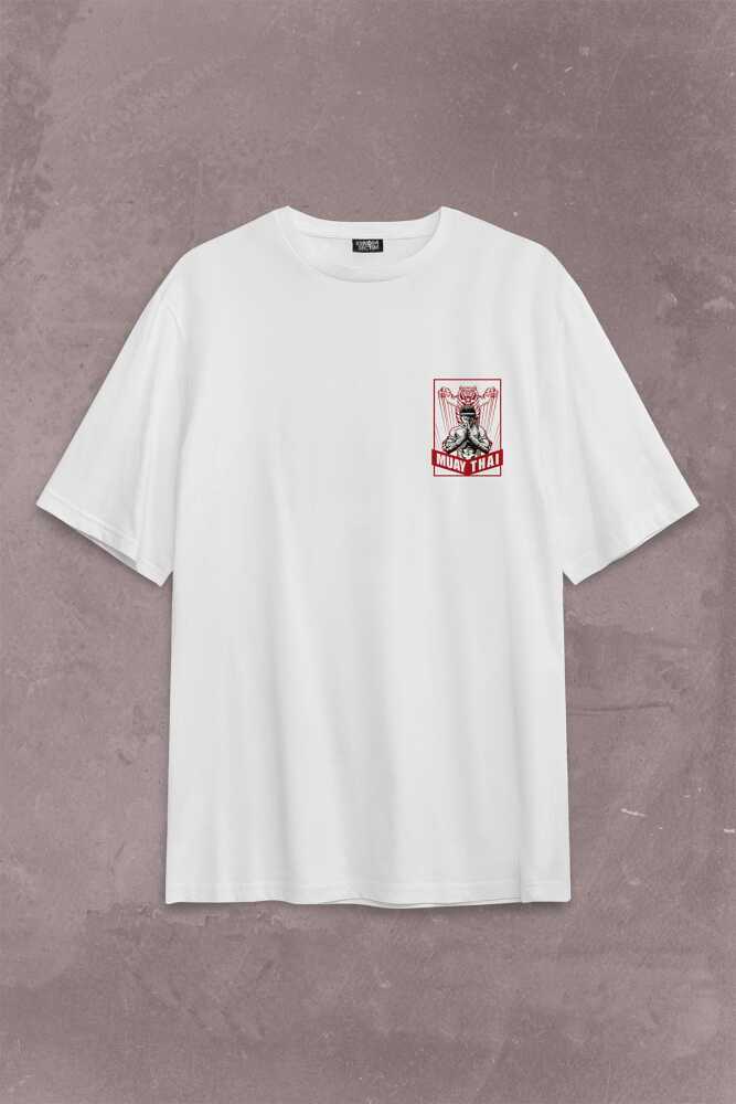 Muay Thai Tiger MuayThai Kick Boks Boxing Uzak Doğu Sırt Ön Baskılı Oversize Tişört Unisex (1)