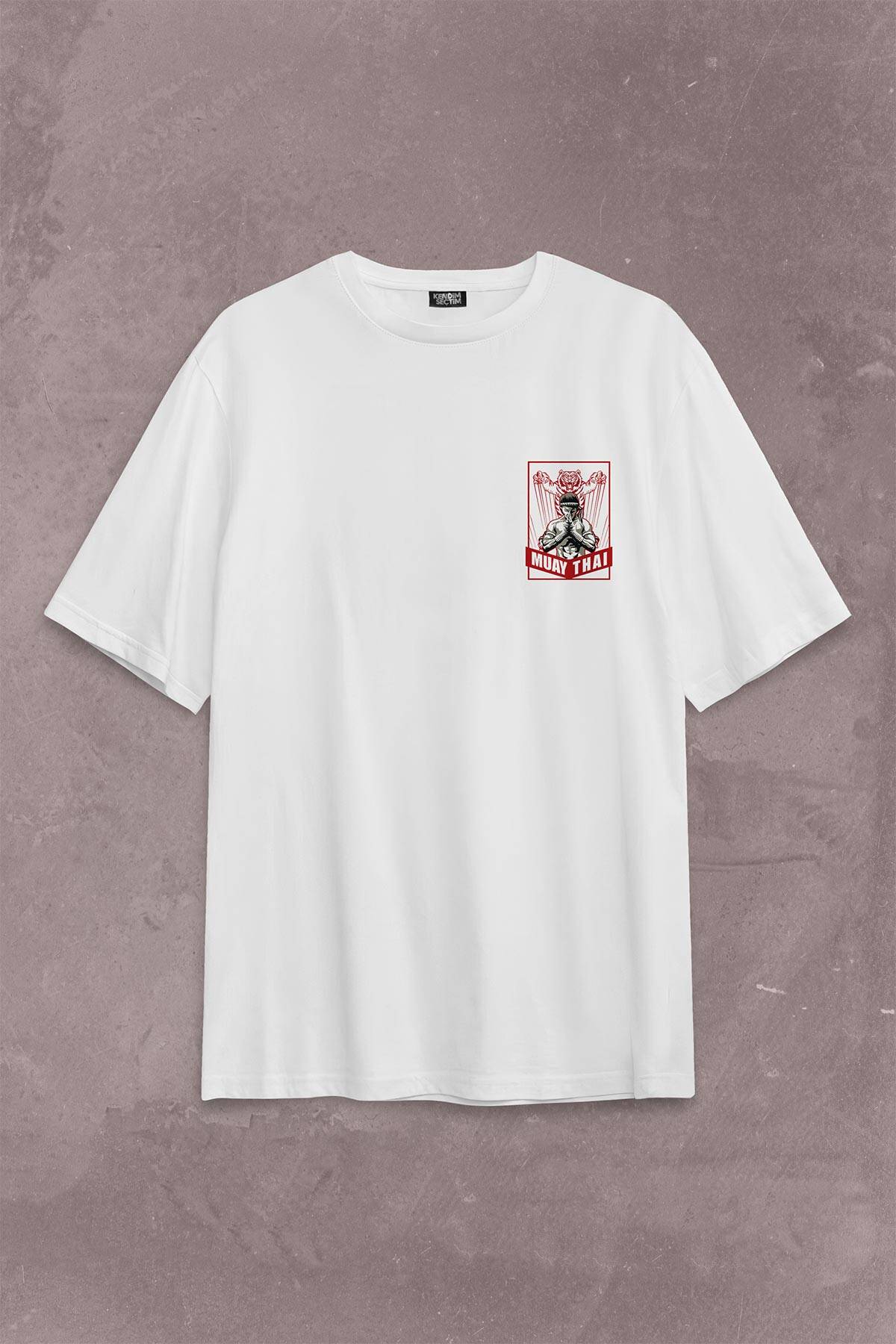 Muay Thai Tiger MuayThai Kick Boks Boxing Uzak Doğu Sırt Ön Baskılı Oversize Tişört Unisex (1)