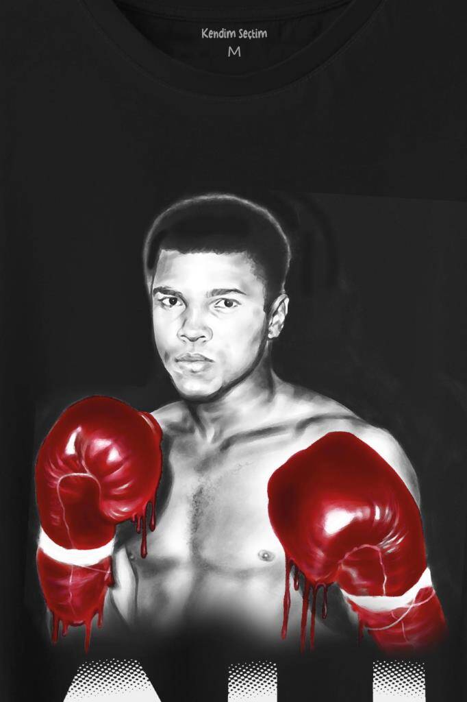 Muhammed Ali Portre Boks Champion Boxing Baskılı Tişört Unisex (1)