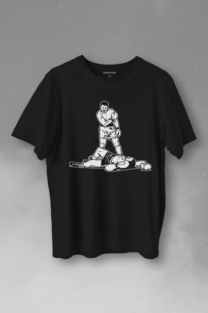 Muhammed Ali Sonny Liston Ağır Siklet Boks Nakavt Boxing Baskılı Siyah Tişört Unisex