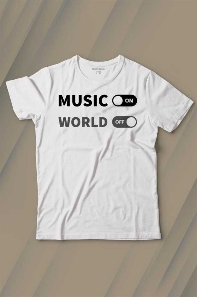Music On World Off Müzik Dünya Baskılı Çocuk Tişört