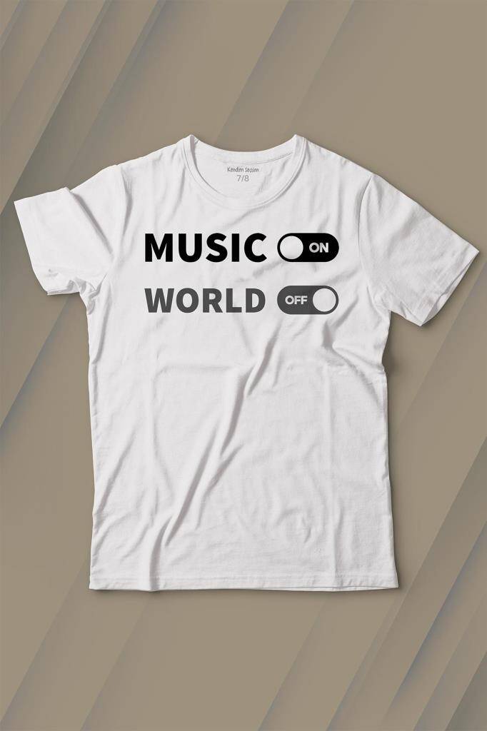 Music On World Off Müzik Dünya Baskılı Çocuk Tişört