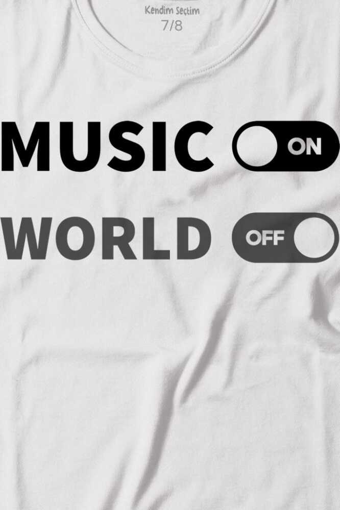 Music On World Off Müzik Dünya Baskılı Çocuk Tişört (1)