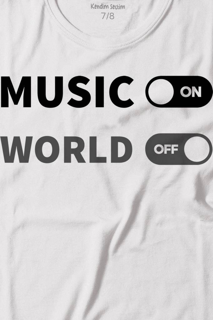 Music On World Off Müzik Dünya Baskılı Çocuk Tişört (1)