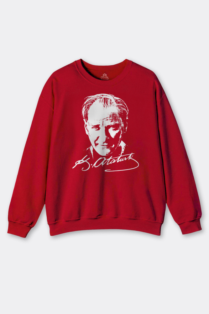 Mustafa Kemal Atatürk İmzası 29 Ekim Cumhuriyet  İmza 10 Kasım Baskılı Sweatshirt Kırmızı Sweat