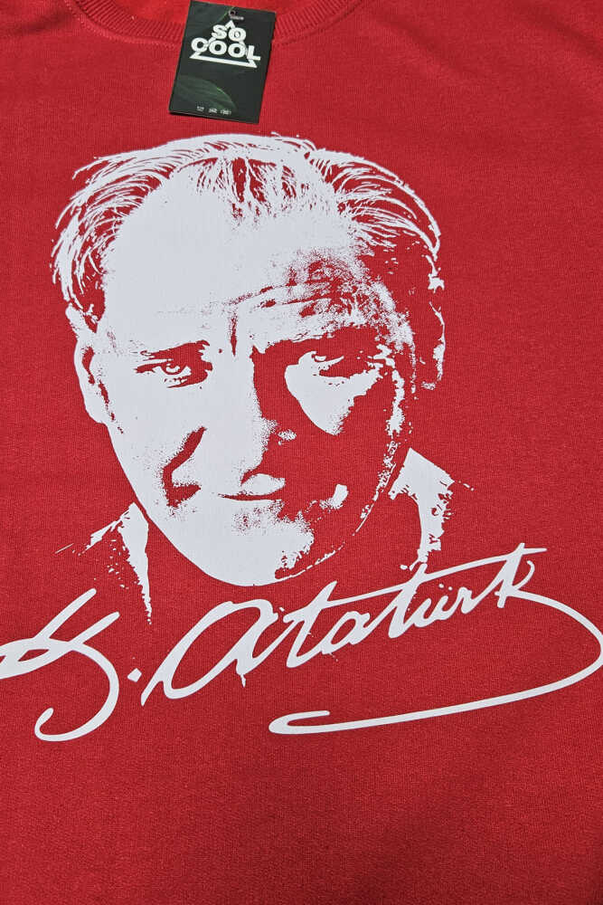 Mustafa Kemal Atatürk İmzası 29 Ekim Cumhuriyet  İmza 10 Kasım Baskılı Sweatshirt Kırmızı Sweat - 4