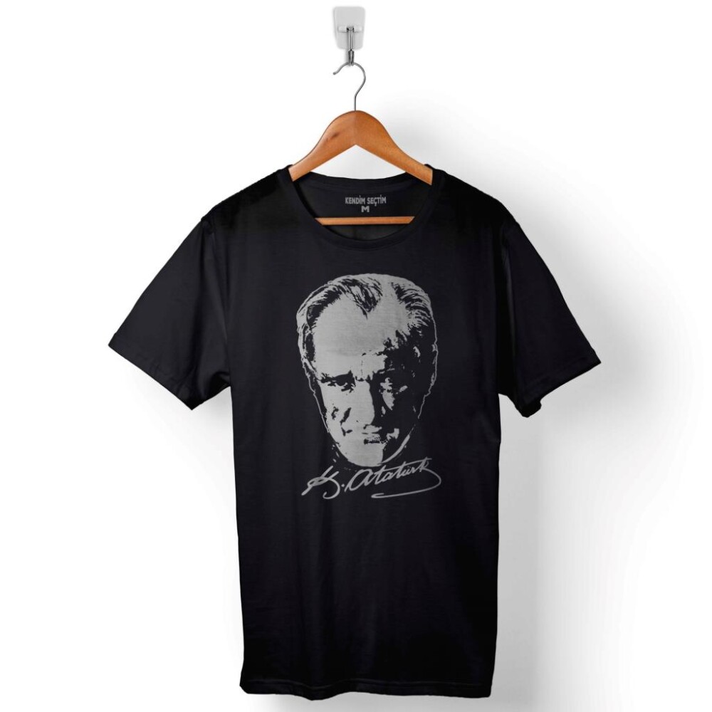 Mustafa Kemal Atatürk Portresi ve İmzası 10 Kasım Baskılı Tişört Unisex