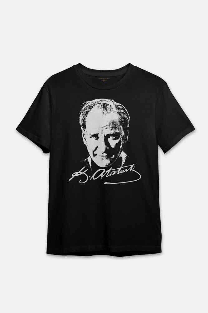 Mustafa Kemal Atatürk Portresi ve İmzası 10 Kasım Baskılı Tişört Unisex