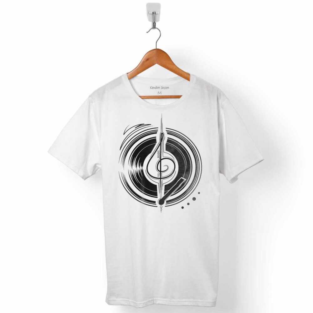 Müzik Cs Disk Disc Plak Sol Anahtarı Music Logo Erkek Tişört