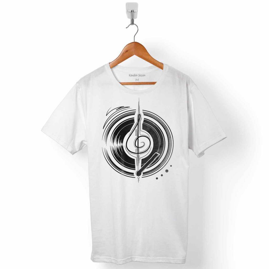 Müzik Cs Disk Disc Plak Sol Anahtarı Music Logo Erkek Tişört