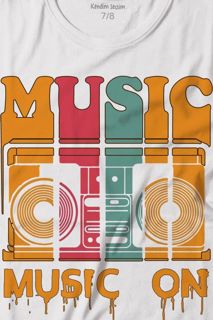 Müzik Music On Kaset Teyp Baskılı Tişört Çocuk T-shirt - 2
