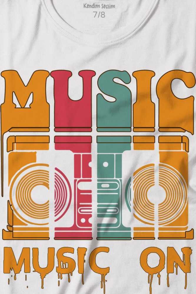Müzik Music On Kaset Teyp Baskılı Çocuk Tişört (1)