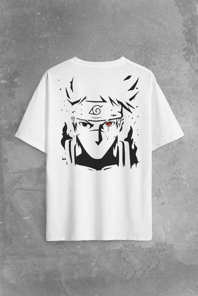 Naruto Kakashi Anime Dizi Sırt Ön Baskılı Oversize Tişört Unisex T-Shirt 