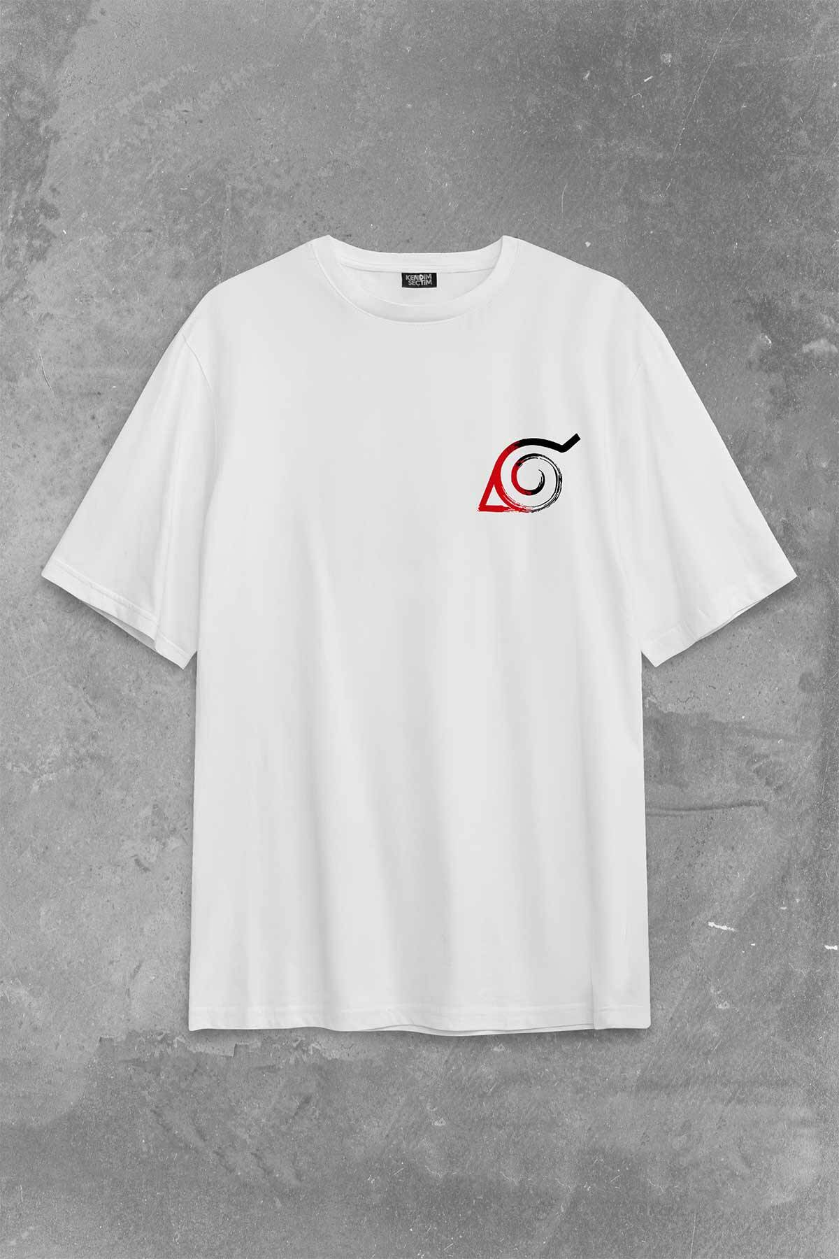 Naruto Kakashi Anime Dizi Sırt Ön Baskılı Oversize Tişört Unisex T-Shirt (1)