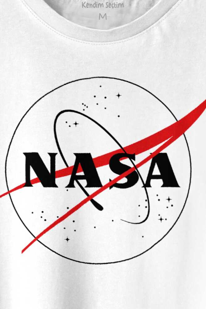 Nasa Logosu Siyah Kırmızı Uzay Cosmos Baskılı Beyaz Tişört Unisex (1)