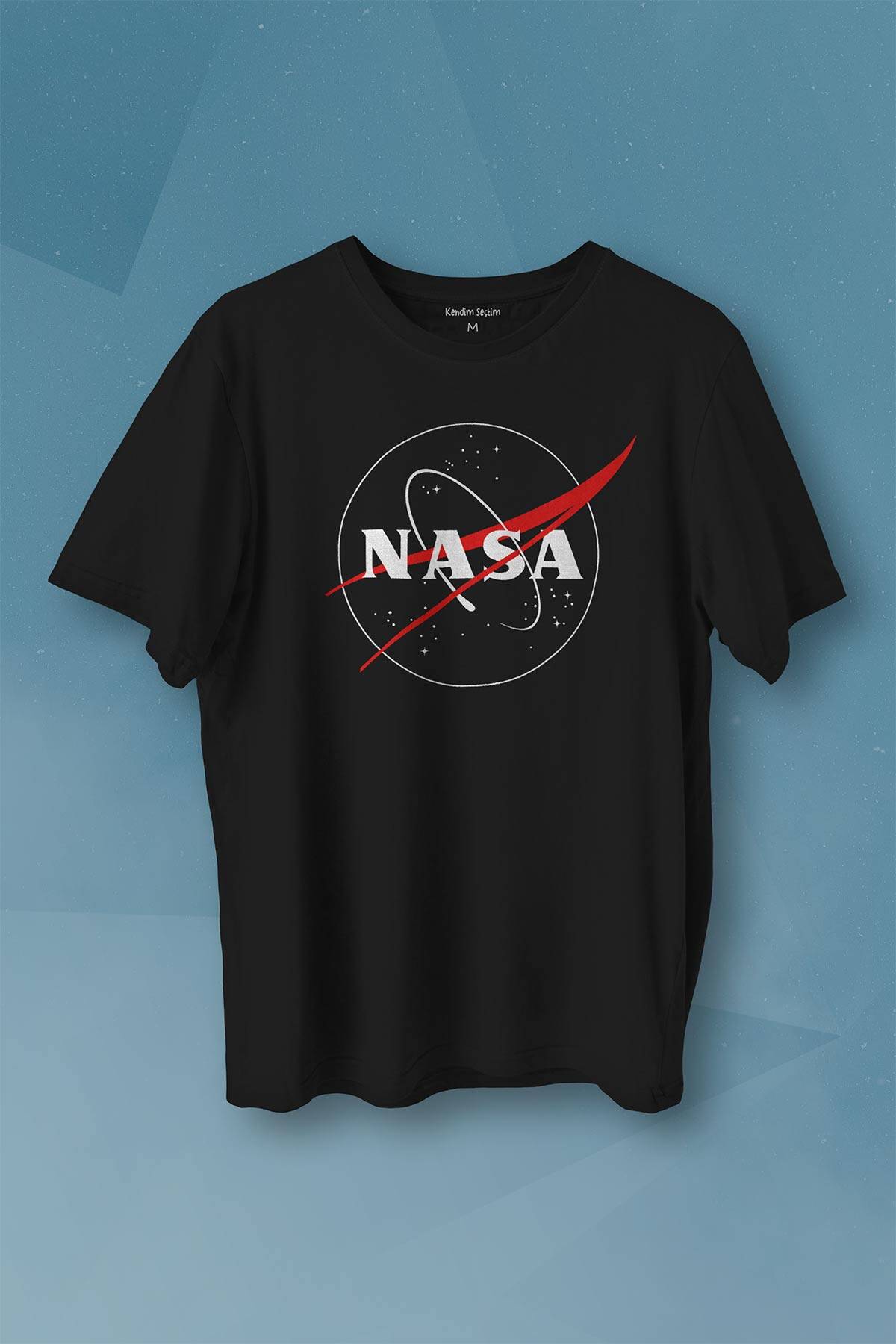 Nasa Logosu Siyah Kırmızı Uzay Cosmos Baskılı Siyah Tişört Unisex