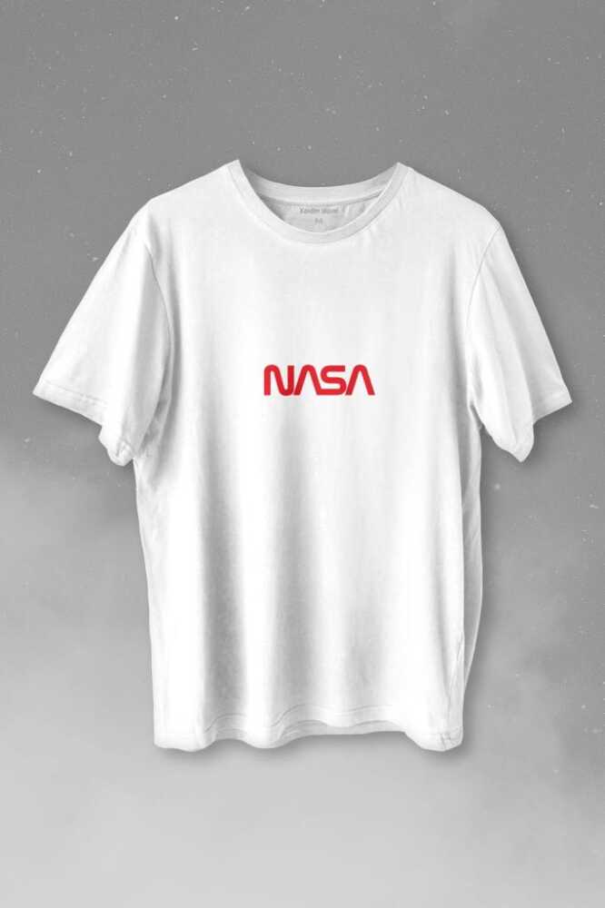 Nasa Worm Göğüs Logo Ulusal Havacılık Ve Uzay ABD Baskılı Beyaz Tişört Unisex