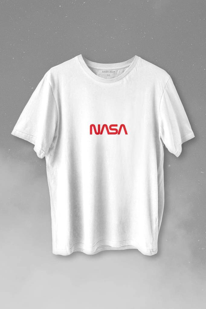 Nasa Worm Göğüs Logo Ulusal Havacılık Ve Uzay ABD Baskılı Beyaz Tişört Unisex