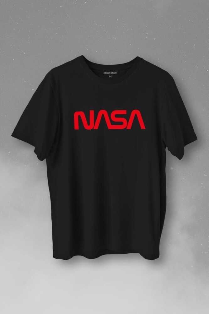 Nasa Worm Logo Ulusal Havacılık Ve Uzay Abd Baskılı Siyah Tişört Unisex
