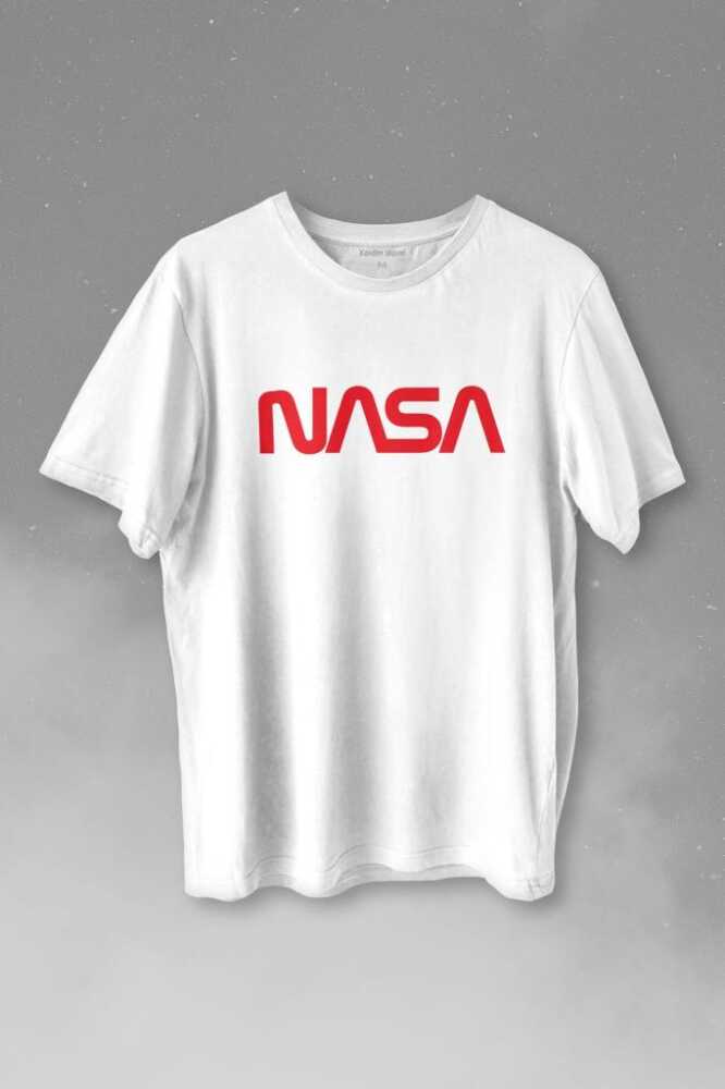 Nasa Worm Logo Ulusal Havacılık Ve Uzay ABD Baskılı Beyaz Tişört Unisex
