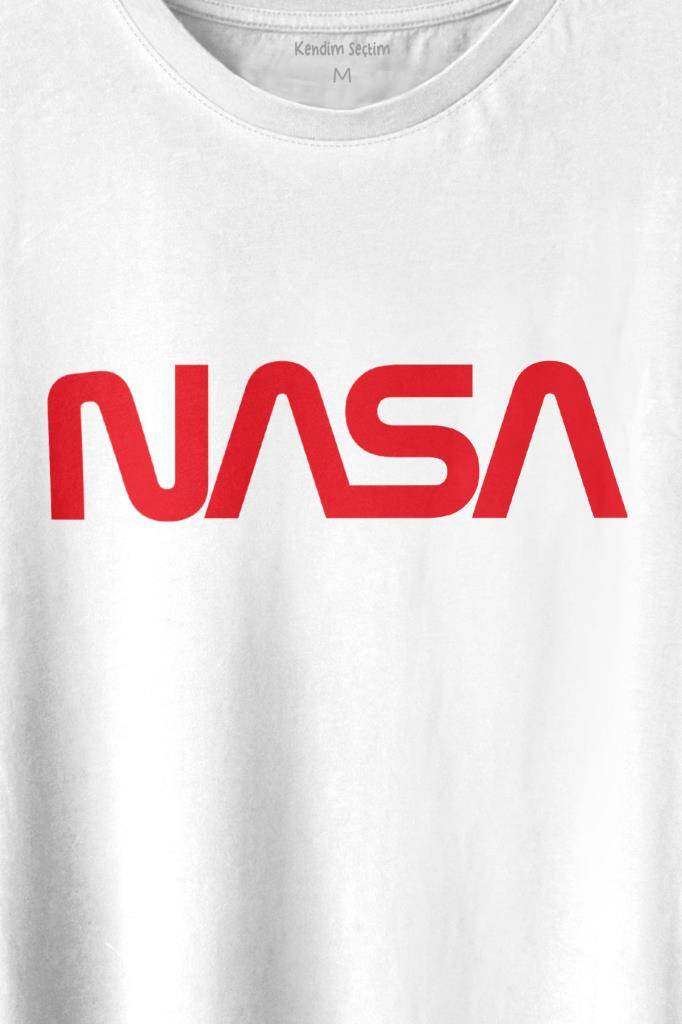 Nasa Worm Logo Ulusal Havacılık Ve Uzay ABD Baskılı Beyaz Tişört Unisex (1)