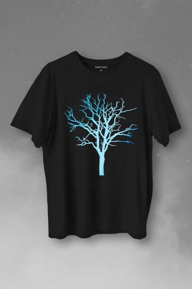 Nature Hayat Ağacı Kuru Ağaç Silueti Baskılı Siyah Tişört Unisex
