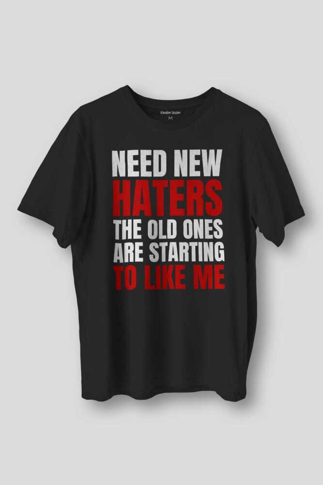 Need New Haters BTS Jungkook Funny İronik Yazı Baskılı Siyah Unisex T-shirt