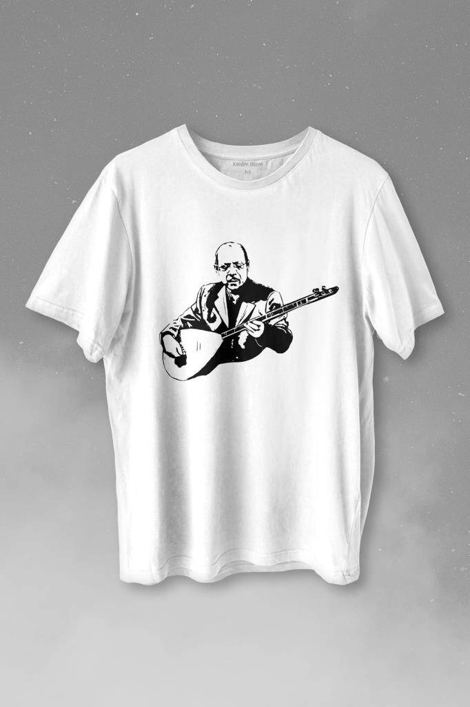 Neşet Ertaş Bozkırın Tezenesi Halk Müziği Bağlama Baskılı Beyaz Tişört Unisex