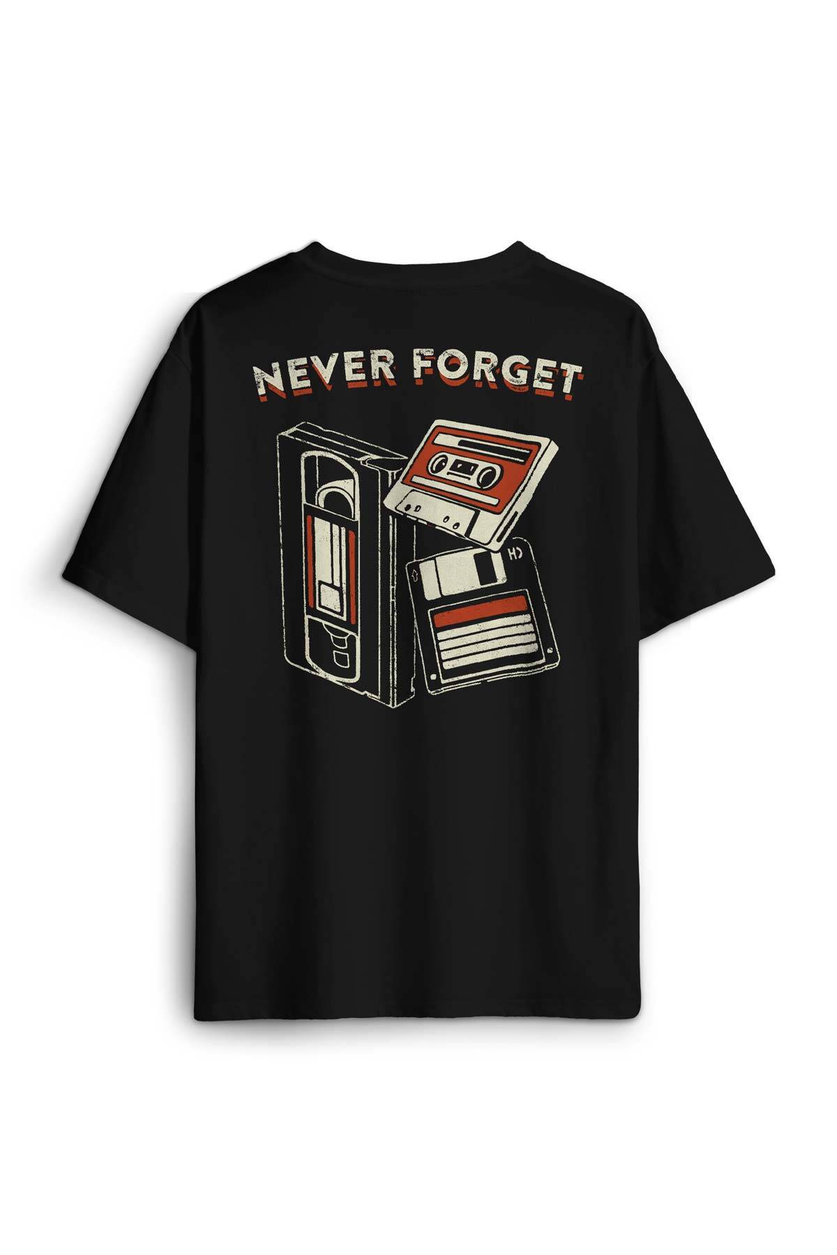 Never Forget Kaset Disket 90s 80s Doksanlar Seksenler Sırt Ön Baskılı Oversize Tişört Unisex