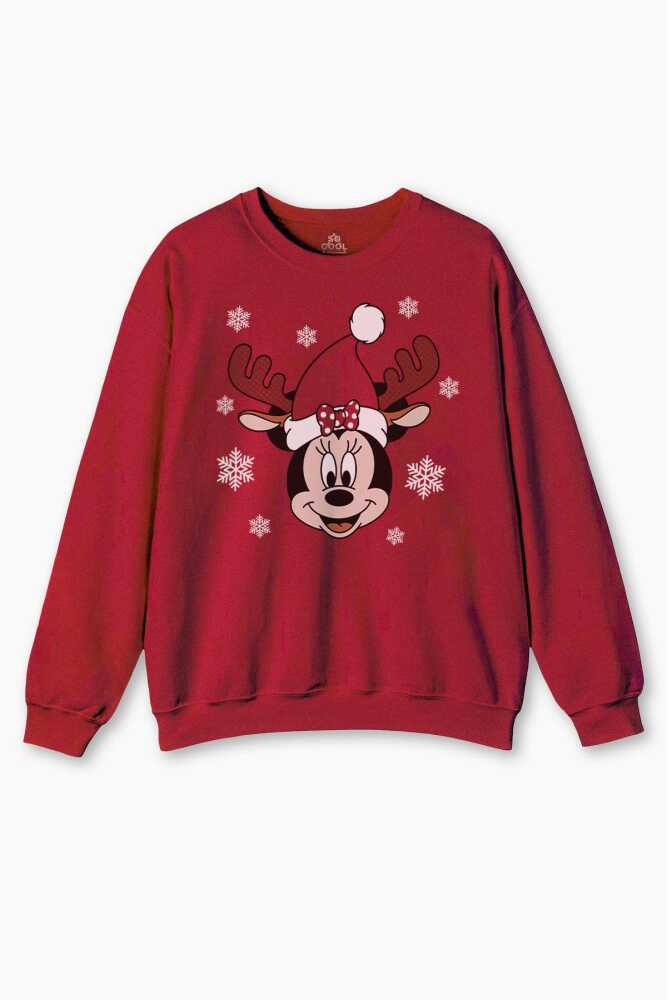 New Year Noel Red Sweatshirt Merry Christmas Snow Yeni Yıl Kar Baskılı Kırmızı Sweat
