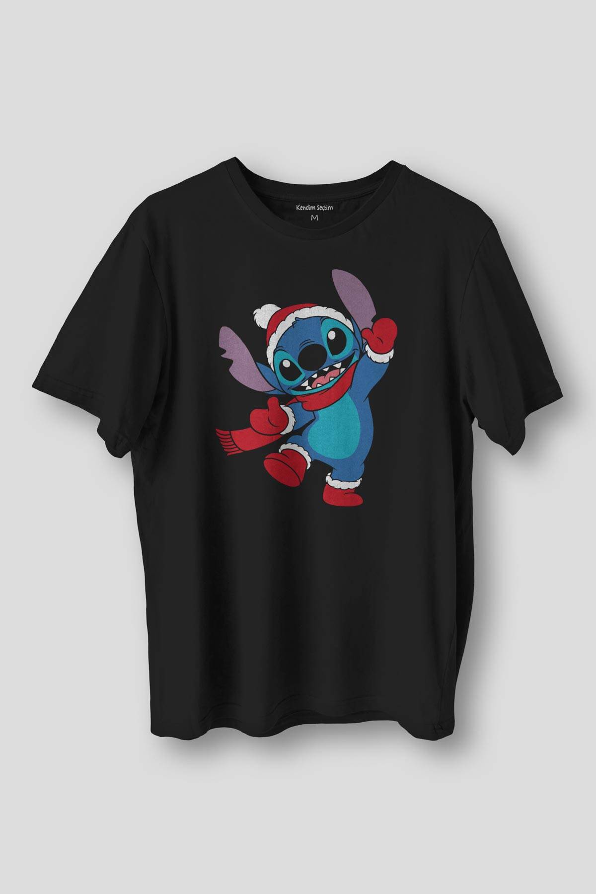 New Year Sevimli Noel Christmas Yılbaşı Yeni Yıl Stitch Baskılı Unisex Tişört - 1