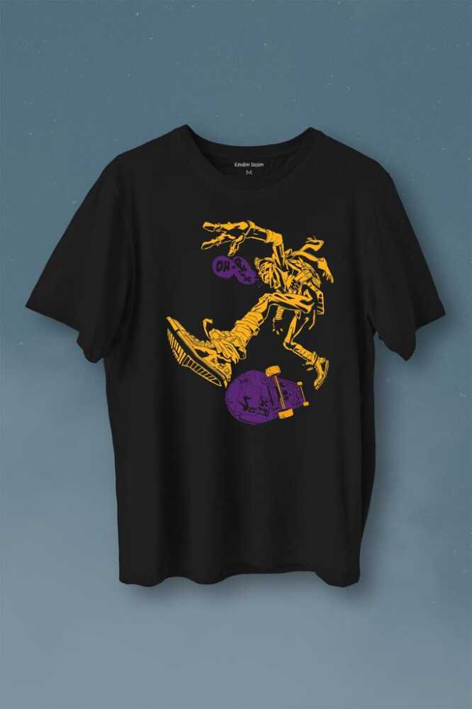 Ninja Kaplumbağa Kaykay TMNT Skate Sokak Baskılı Siyah Tişört Unisex