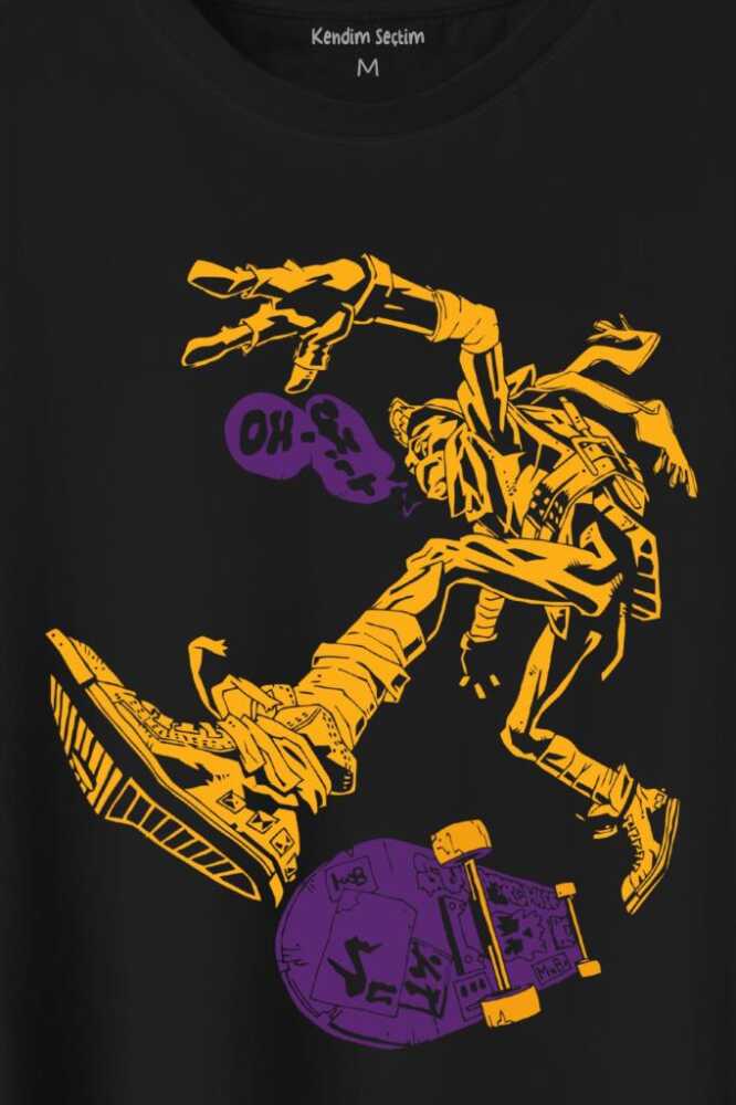 Ninja Kaplumbağa Kaykay TMNT Skate Sokak Baskılı Siyah Tişört Unisex (1)