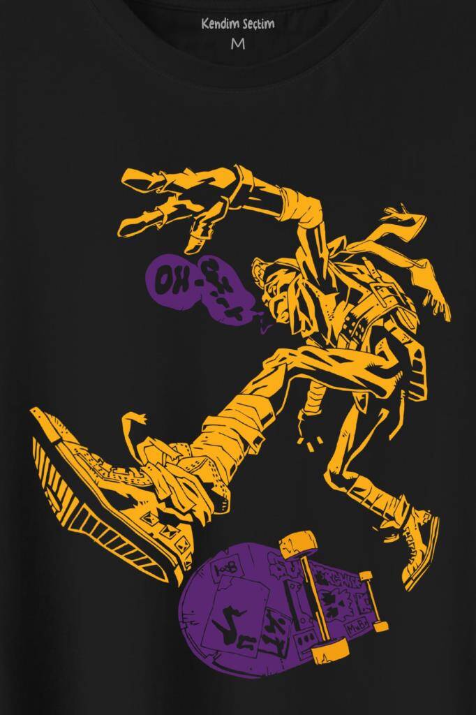 Ninja Kaplumbağa Kaykay TMNT Skate Sokak Baskılı Siyah Tişört Unisex (1)