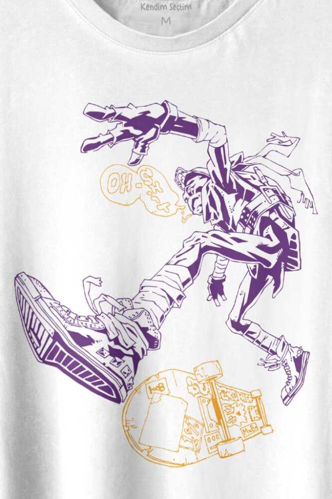 Ninja Kaplumbağa Kaykay TMNT Skate Sokak Baskılı Beyaz Tişört Unisex (1)