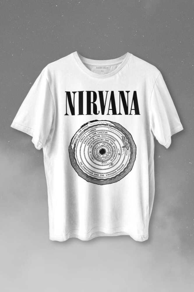 Nirvana Bleach Albüms Rock Music Circle Plak Baskılı Tişört Unisex T-shirt 