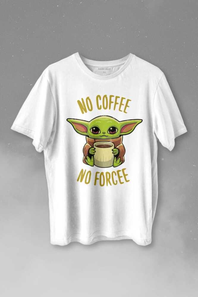 No Coffee No Forcee Kahve Güç Kuvvet Enerji Baskılı Beyaz Tişört Unisex